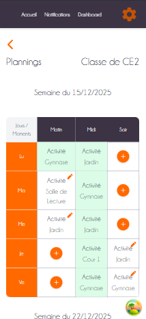 Page des plannings animateur